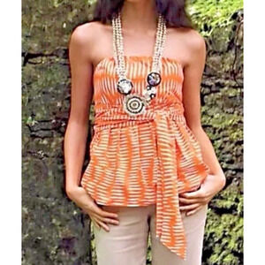 Anthropologie We Love Vera Salitre Blouse Sz 10 Orange White Strapless Top Shirt